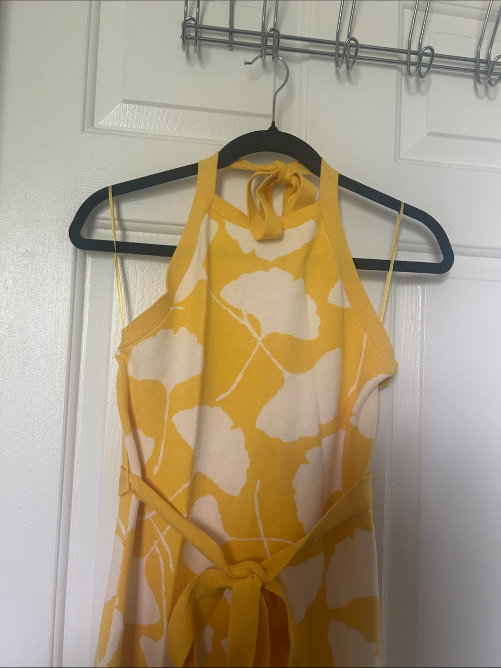 Diane Von Furstenberg Yellow and Cream Halter Tie-Waist Maxi Dress - Picture 2 of 4